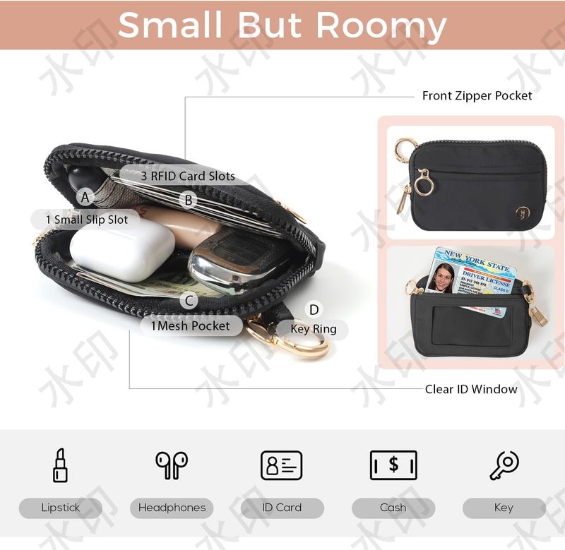 JEEBURYEE Wristlet Keychain Wallets for Women RFID Blocking Credit Card Holder Small Zipper Coin Purse Change Pouch with ID Window and Detachable Wrist Strap Beige Checkered - Image 3